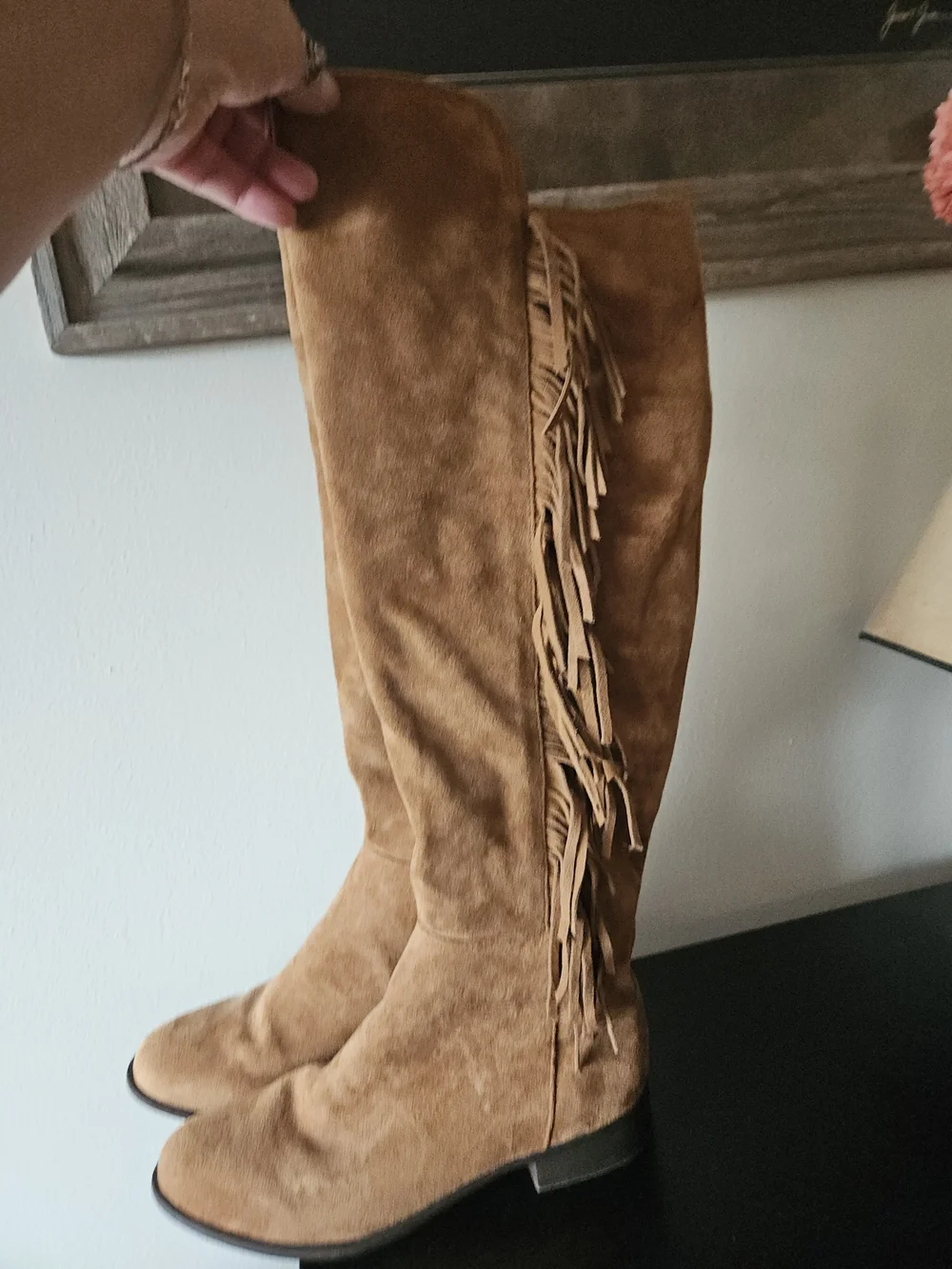 NEVER WORN Tan Suede Over-the-Knee Fringe Boots